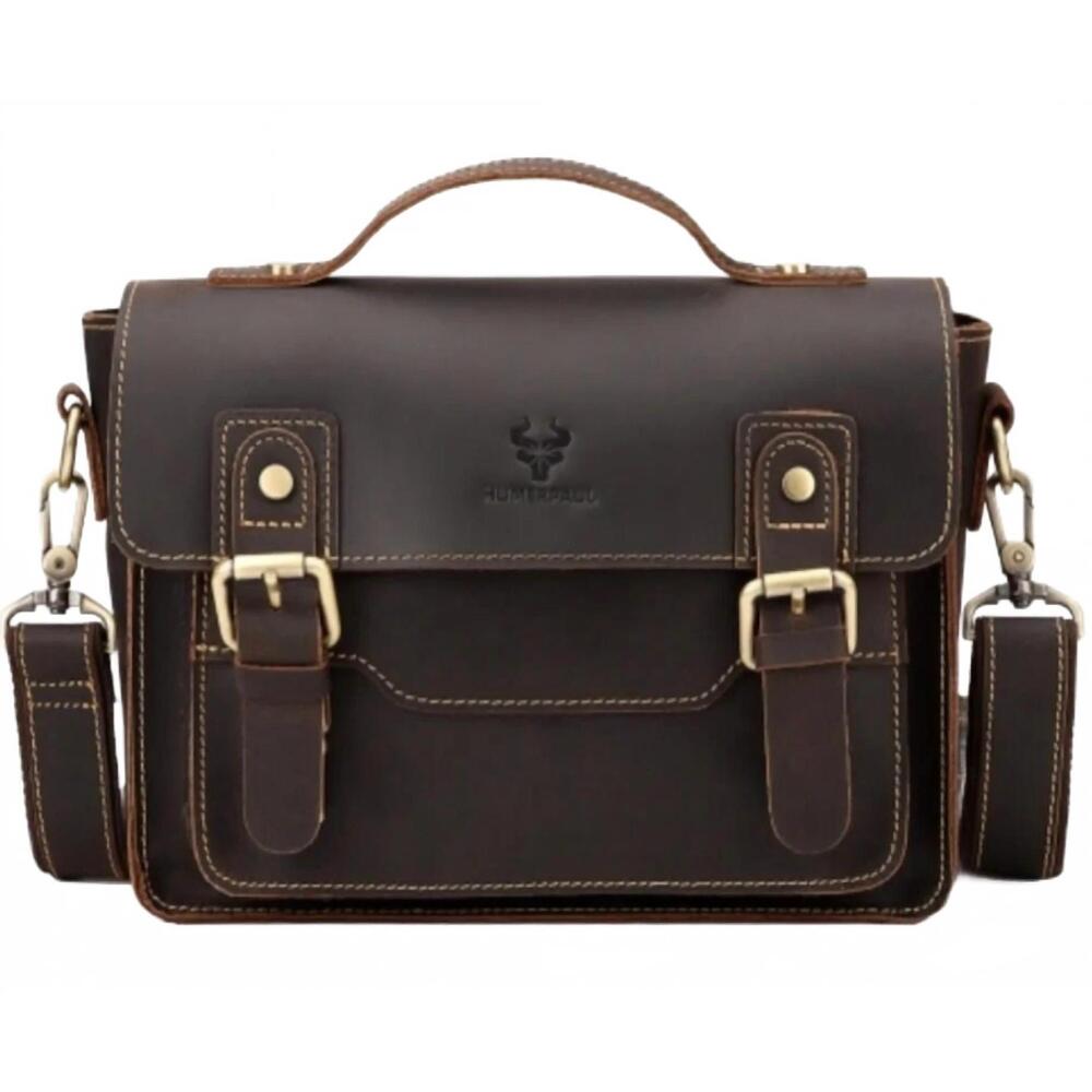 NEW HUMERPAUL men's leather crossbody messenger bag in brown